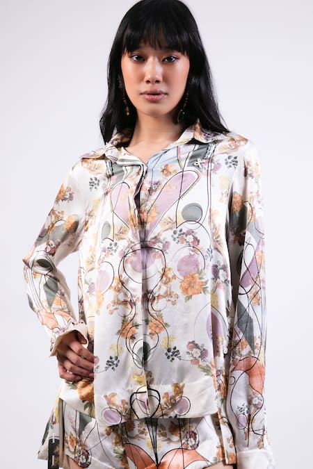 Buy AK-OK Multi Color Satin Collared Printed Shirt Online at Aza Fashions Buy_AK-OK_Multi Color Satin Collared Printed Shirt _Online_at_Aza_Fashions