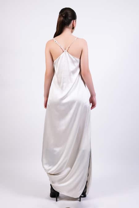 Shop AK-OK Multi Color Satin Embroidery Scoop Neck Maxi Dress at Aza Fashions Shop_AK-OK_Multi Color Satin Embroidery Scoop Neck Maxi Dress _at_Aza_Fashions