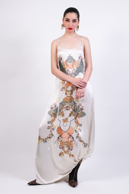AK-OK Multi Color Satin Maxi Dress 