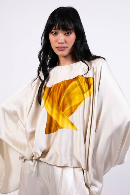 AK-OK Cream Satin Embroidery Boat Neck Multi Color Top And Pant Set Online at Aza Fashions AK-OK_Cream Satin Embroidery Boat Neck Multi Color Top And Pant Set _Online_at_Aza_Fashions