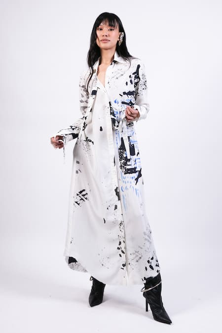 AK-OK Black And White Abstract Print Shirt Dress 