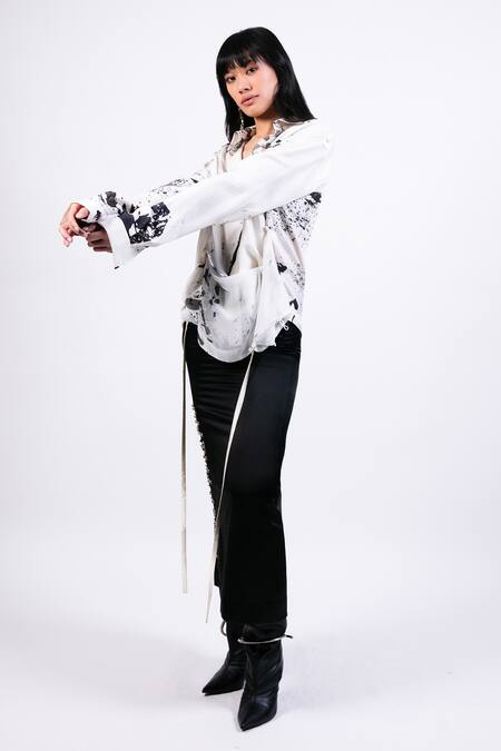 AK-OK Black Satin Long Skirt Online at Aza Fashions AK-OK_Black Satin Long Skirt _Online_at_Aza_Fashions