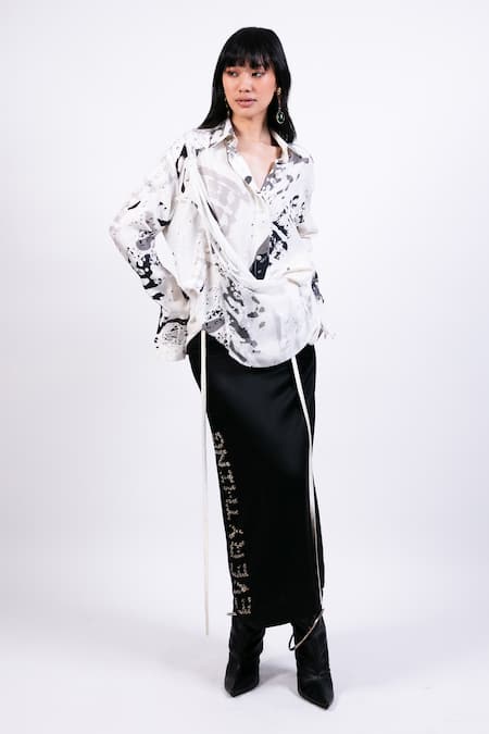 AK-OK Black Satin Long Skirt 