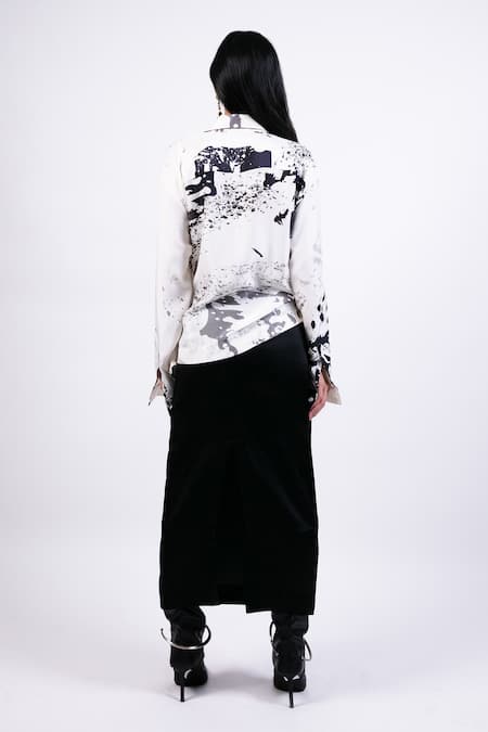 Shop AK-OK Black Satin Long Skirt at Aza Fashions Shop_AK-OK_Black Satin Long Skirt _at_Aza_Fashions