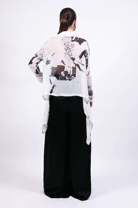 Shop AK-OK Black Silk V-neck And White Shirt Pant Set at Aza Fashions Shop_AK-OK_Black Silk V-neck And White Shirt Pant Set _at_Aza_Fashions
