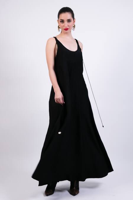 AK-OK Black Silk Scoop Neck Maxi Dress Online at Aza Fashions AK-OK_Black Silk Scoop Neck Maxi Dress _Online_at_Aza_Fashions