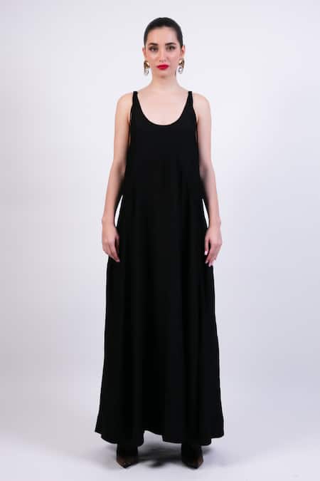 AK-OK Black Silk Maxi Dress 