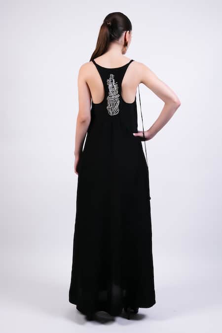 Shop AK-OK Black Silk Scoop Neck Maxi Dress at Aza Fashions Shop_AK-OK_Black Silk Scoop Neck Maxi Dress _at_Aza_Fashions