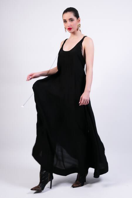 Buy AK-OK Black Silk Scoop Neck Maxi Dress Online at Aza Fashions Buy_AK-OK_Black Silk Scoop Neck Maxi Dress _Online_at_Aza_Fashions