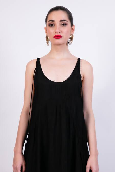 Shop AK-OK Black Silk Scoop Neck Maxi Dress Online at Aza Fashions Shop_AK-OK_Black Silk Scoop Neck Maxi Dress _Online_at_Aza_Fashions