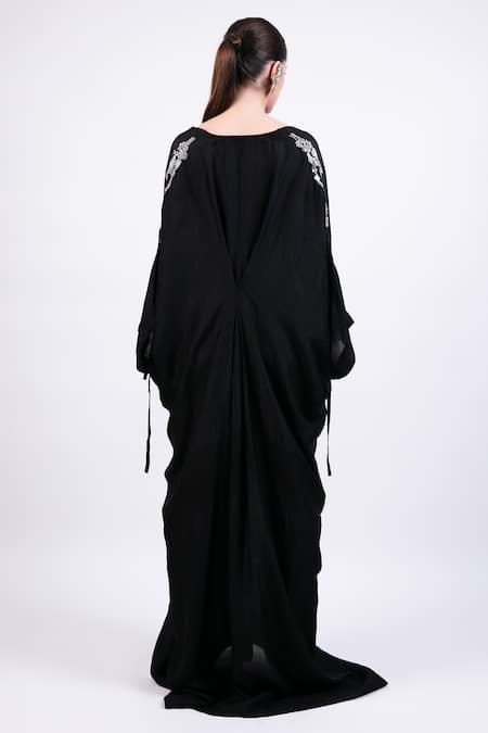AK-OK Black Silk Knotted Kaftan 