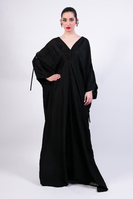 AK-OK Black Silk Knotted Kaftan 