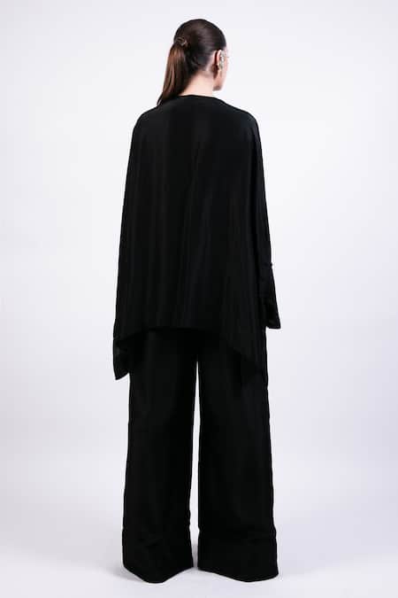 Shop AK-OK Black Silk Embroidery Kurta Pant Set at Aza Fashions Shop_AK-OK_Black Silk Embroidery Kurta Pant Set _at_Aza_Fashions