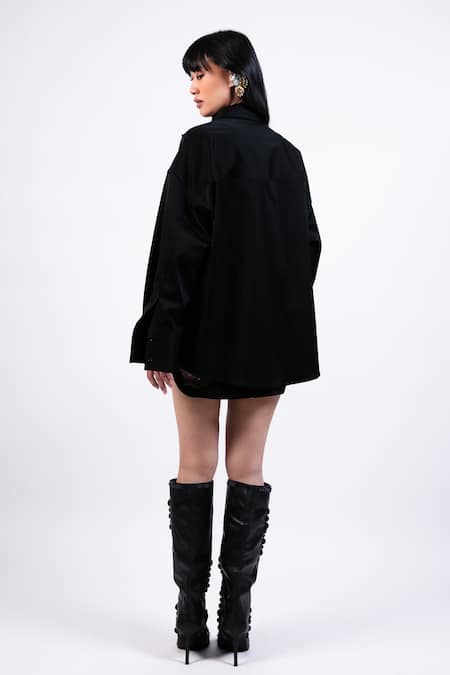 Shop AK-OK Black Sequins Collared Designer Blended Jacket at Aza Fashions Shop_AK-OK_Black Sequins Collared Designer Blended Jacket _at_Aza_Fashions