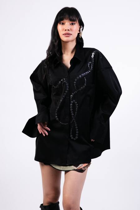Buy AK-OK Black Sequins Collared Designer Blended Jacket Online at Aza Fashions Buy_AK-OK_Black Sequins Collared Designer Blended Jacket _Online_at_Aza_Fashions