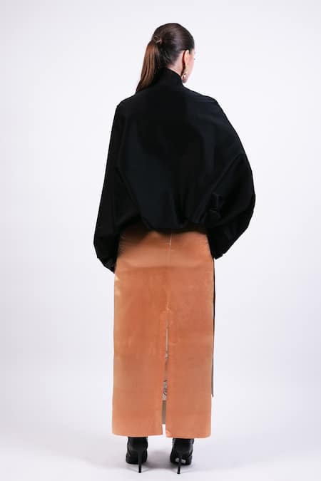 Shop AK-OK Black Mandarin Collar Blended Designer Jacket at Aza Fashions Shop_AK-OK_Black Mandarin Collar Blended Designer Jacket _at_Aza_Fashions