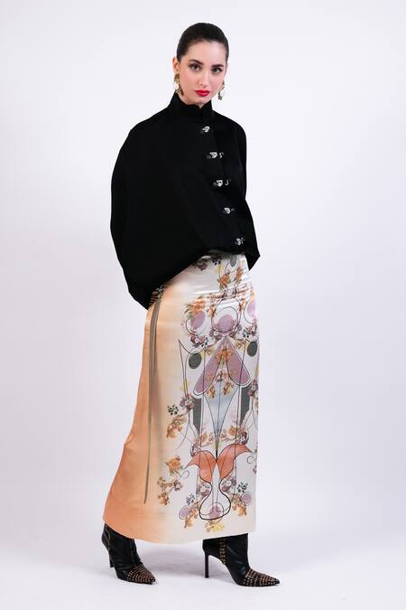 AK-OK Black Mandarin Collar Blended Designer Jacket Online at Aza Fashions AK-OK_Black Mandarin Collar Blended Designer Jacket _Online_at_Aza_Fashions