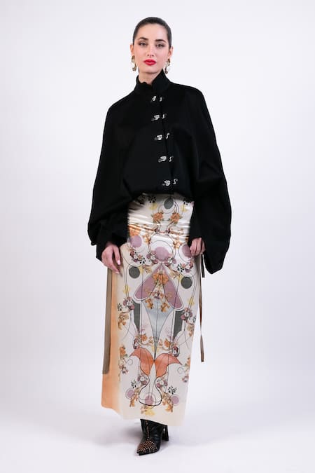 Buy AK-OK Black Mandarin Collar Blended Designer Jacket Online at Aza Fashions Buy_AK-OK_Black Mandarin Collar Blended Designer Jacket _Online_at_Aza_Fashions