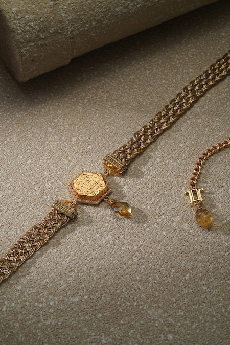 Shop Tarun Tahiliani Gold Cut Work, Beads Cutdana Embellished Broach Belt at Aza Fashions Shop_Tarun Tahiliani_Gold Cut Work, Beads Cutdana Embellished Broach Belt _at_Aza_Fashions