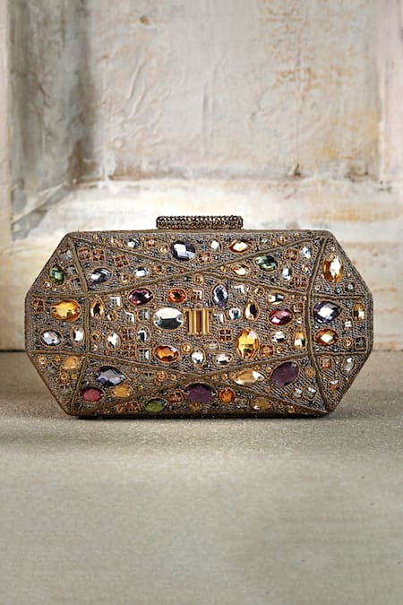 Tarun Tahiliani_Multi Color Crystals, Beads Embellished Clutch Bag _Online_at_Aza_Fashions