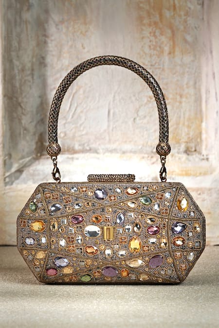 Buy_Tarun Tahiliani_Multi Color Crystals, Beads Embellished Clutch Bag _Online_at_Aza_Fashions