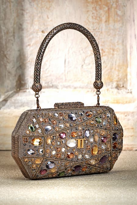 Shop_Tarun Tahiliani_Multi Color Crystals, Beads Embellished Clutch Bag _at_Aza_Fashions