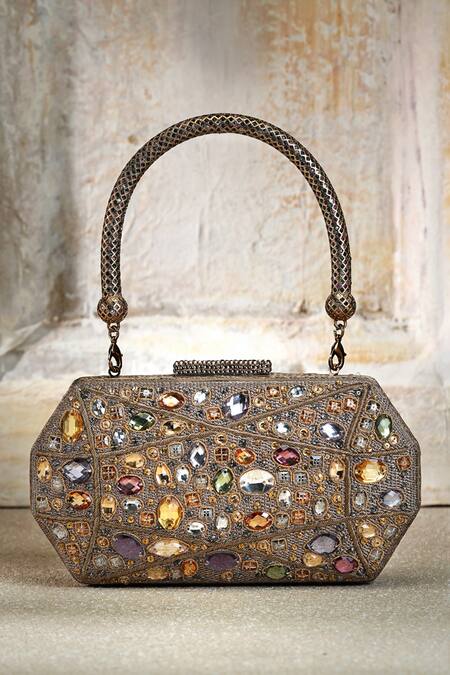 Shop_Tarun Tahiliani_Multi Color Crystals, Beads Embellished Clutch Bag _Online_at_Aza_Fashions