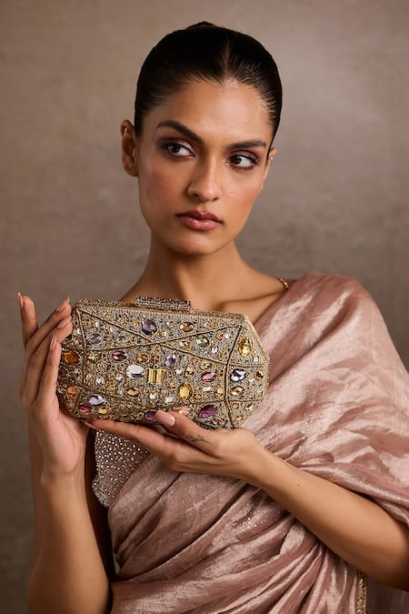Tarun Tahiliani_Multi Color Crystals, Beads Embellished Clutch Bag _at_Aza_Fashions