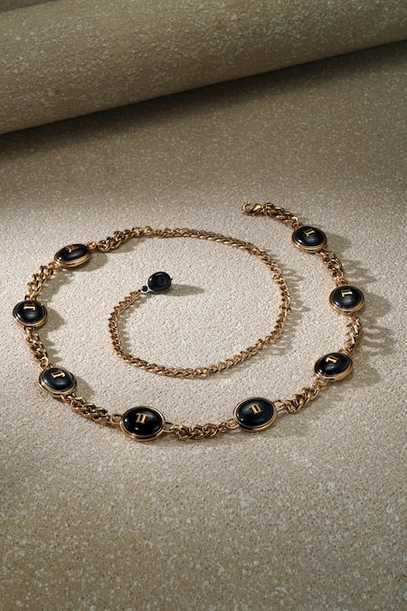 Shop_Tarun Tahiliani_Black Chains, Beads Midnight Onyx Belt _at_Aza_Fashions