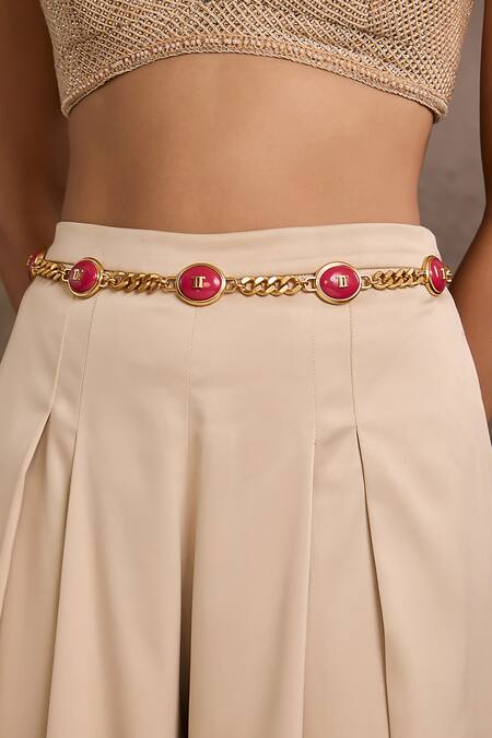 Tarun Tahiliani_Pink Beads, Chains Ruby Rouge Belt _Online_at_Aza_Fashions