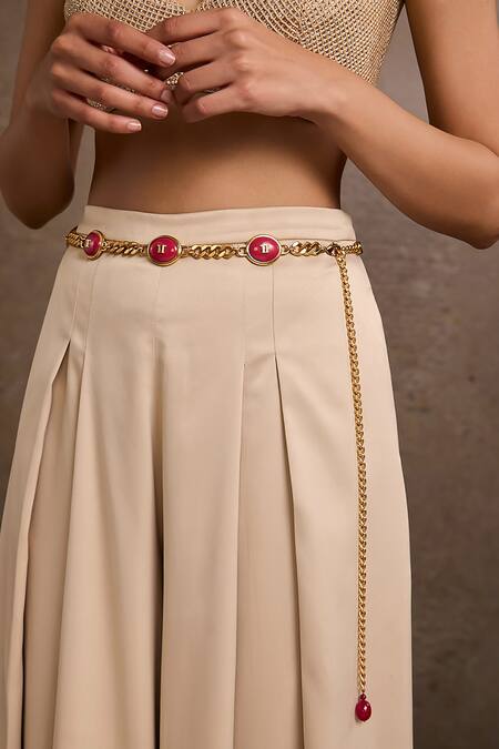 Buy_Tarun Tahiliani_Pink Beads, Chains Ruby Rouge Belt _Online_at_Aza_Fashions
