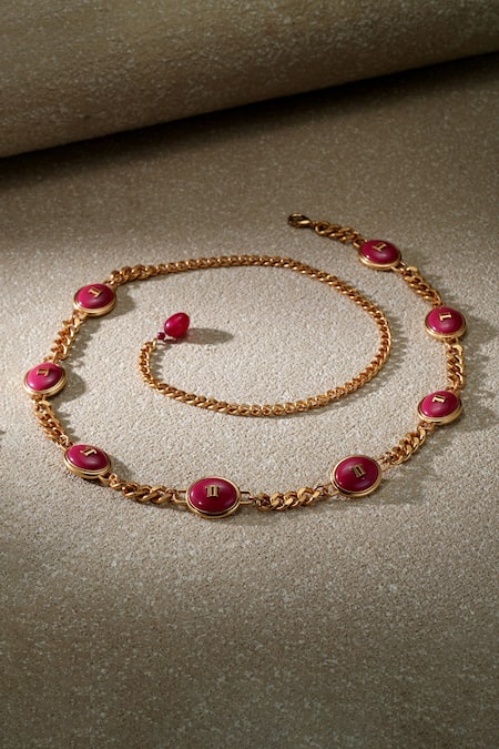 Shop_Tarun Tahiliani_Pink Beads, Chains Ruby Rouge Belt _at_Aza_Fashions