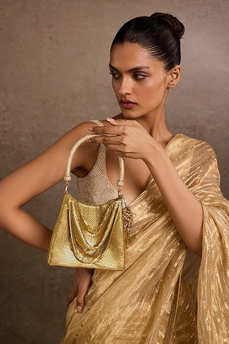 Tarun Tahiliani_Gold Studs Chainmail Handbag _Online_at_Aza_Fashions