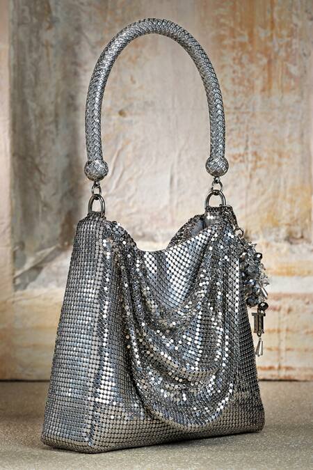 Shop_Tarun Tahiliani_Silver Chainmail Handbag _Online_at_Aza_Fashions