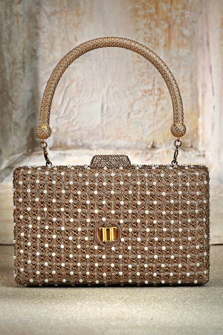 Buy_Tarun Tahiliani_Gold Embroidery, Metallic Thread Jaal Clutch 
