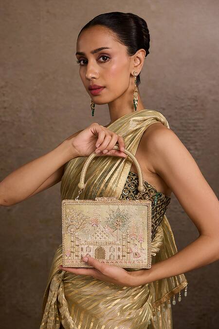 Tarun Tahiliani_Ivory Stones, Embroidery Embellished Clutch _Online_at_Aza_Fashions