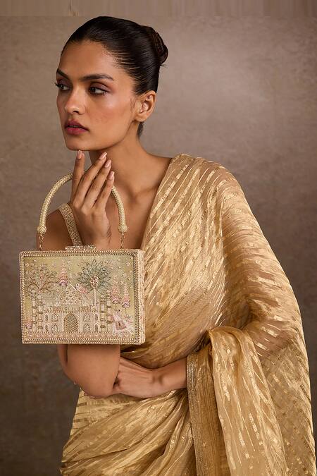 Tarun Tahiliani_Ivory Stones, Embroidery Embellished Clutch _at_Aza_Fashions