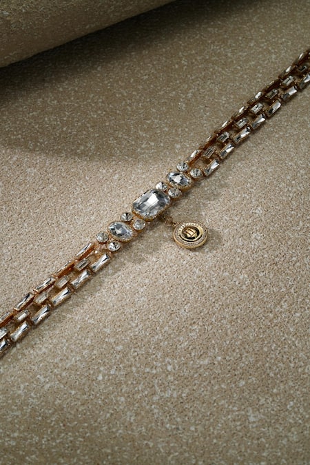 Shop_Tarun Tahiliani_Silver Crystals Jewel Belt _at_Aza_Fashions