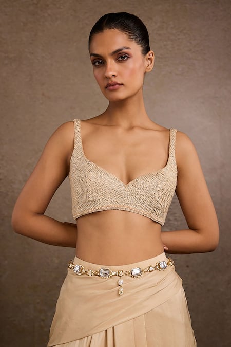 Buy_Tarun Tahiliani_Ivory Stones, Beads, Pearls Ivory-gold Jewel Belt _Online_at_Aza_Fashions