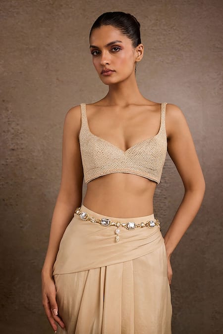 Tarun Tahiliani Ivory-gold Jewel Belt 