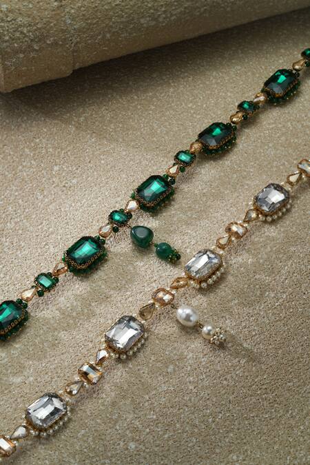 Shop Tarun Tahiliani Emerald Green Stones, Beads Jewel Belt Online at Aza Fashions Shop_Tarun Tahiliani_Emerald Green Stones, Beads Jewel Belt _Online_at_Aza_Fashions