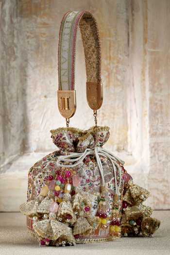 Tarun Tahiliani Ivory Stones, Beads Ivory-multi Embellished Potli Bag Online at Aza Fashions Tarun Tahiliani_Ivory Stones, Beads Ivory-multi Embellished Potli Bag _Online_at_Aza_Fashions
