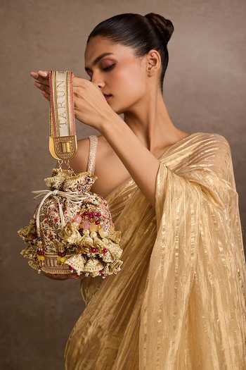 Tarun Tahiliani Ivory Stones, Beads Ivory-multi Embellished Potli Bag at Aza Fashions Tarun Tahiliani_Ivory Stones, Beads Ivory-multi Embellished Potli Bag _at_Aza_Fashions