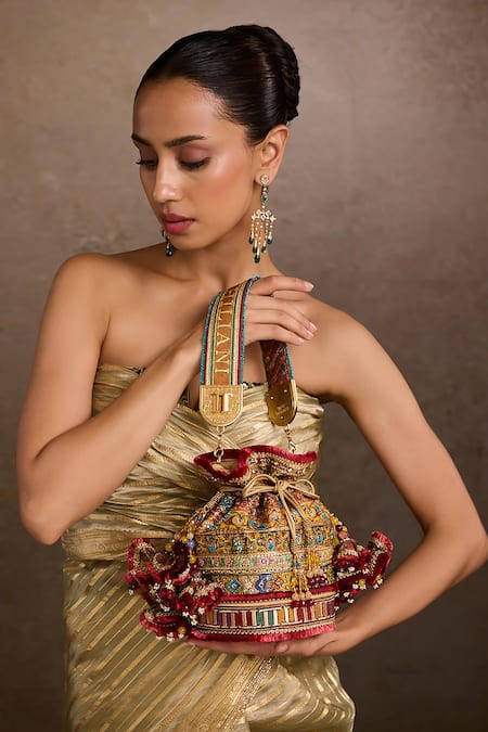 Tarun Tahiliani_Multi Color Embroidery, Stones Multi-color Embellished Potli Bag _Online_at_Aza_Fashions