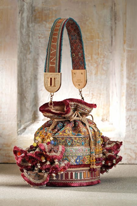 Tarun Tahiliani_Multi Color Embroidery, Stones Multi-color Embellished Potli Bag _at_Aza_Fashions