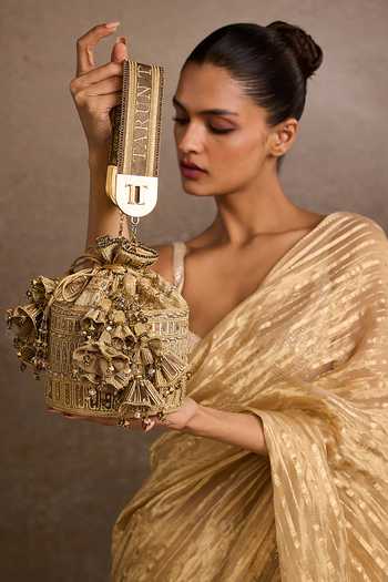 Tarun Tahiliani Gold Embroidery, Tassels Grey-multi Potli Handbag Online at Aza Fashions Tarun Tahiliani_Gold Embroidery, Tassels Grey-multi Potli Handbag _Online_at_Aza_Fashions