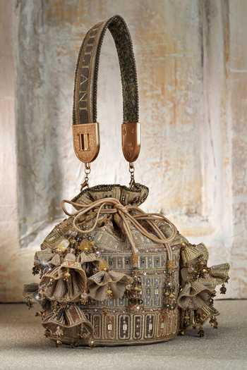 Buy Tarun Tahiliani Gold Embroidery, Tassels Grey-multi Potli Handbag Online at Aza Fashions Buy_Tarun Tahiliani_Gold Embroidery, Tassels Grey-multi Potli Handbag _Online_at_Aza_Fashions