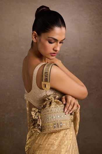 Tarun Tahiliani Gold Embroidery, Tassels Grey-multi Potli Handbag at Aza Fashions Tarun Tahiliani_Gold Embroidery, Tassels Grey-multi Potli Handbag _at_Aza_Fashions