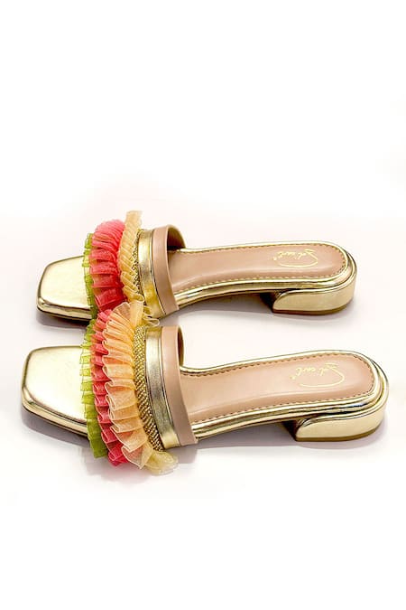 Soleart_Multi Color Multicolor Ruffled Designer Flats _Online_at_Aza_Fashions