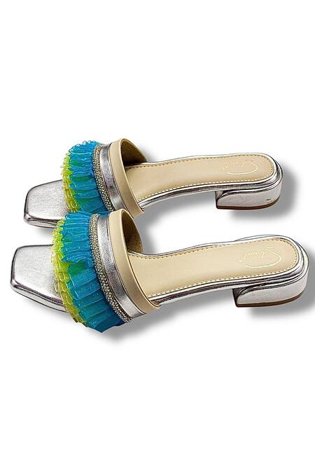 Soleart_Blue Ruffles Chic And Green Heels _Online_at_Aza_Fashions